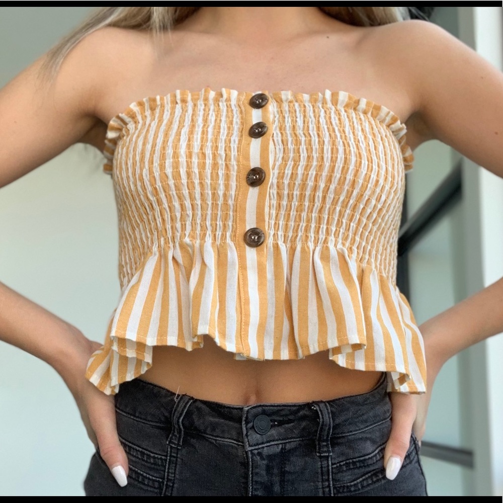 Orange & White stripped Button Tube Top ❥